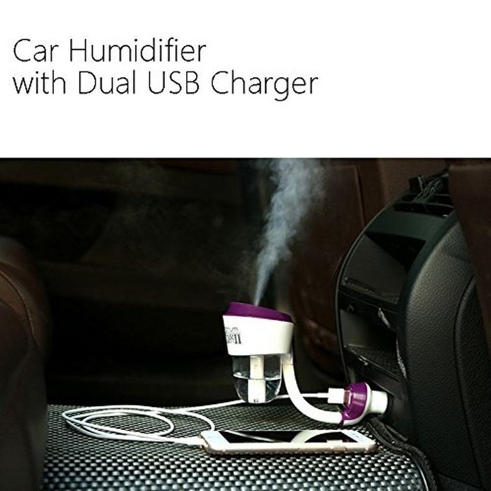 Happy-top Portable Mini 50ml Travel Ultrasonic Cool Mist Aroma Car Air Humidifier with Dual USB Charger Port,... N17