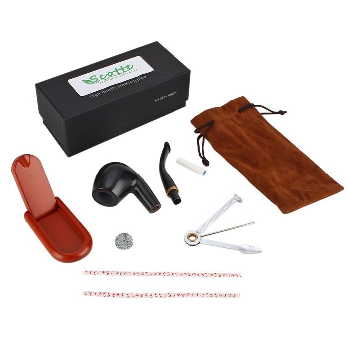 Scotte(TM) superior ebony tobacco pipe 9mm filter smoking pipe set in black box N5
