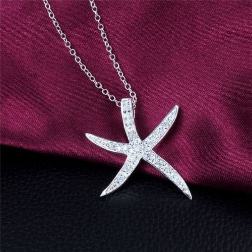 New Women's Silver Starfish Rhinestone Necklace Pendant LF N2