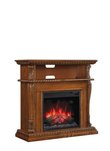 Corinth Wall or Corner TV Stand w/ 23" Electric Fireplace, Premium Oak