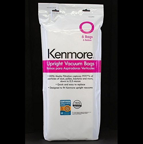 Kenmore Type O Hepa Vacuum Bags for Upright Vacuums, 6 Pk Media Filtration Synthetic Model: