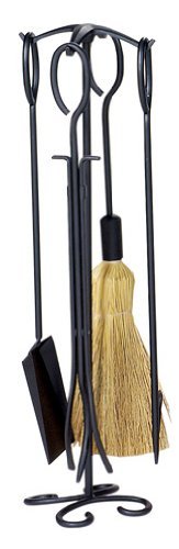 Uniflame, F-1187, 5pc Black Wrought Iron Fireset with Ring Handles