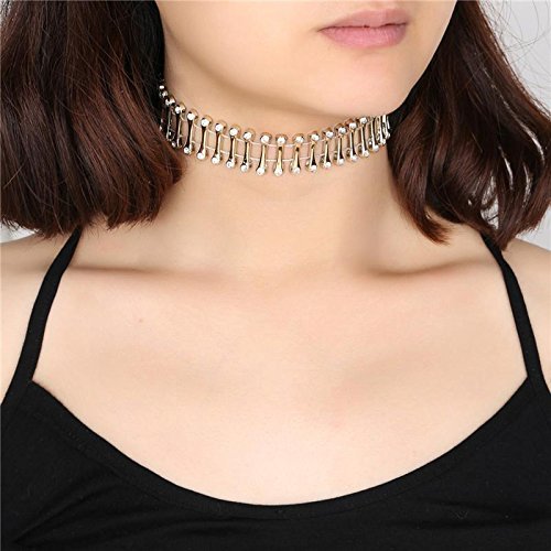 Women Gold Tiara Choker Collar Rhinestone Crystal Pendant Chain Necklace Jewelry