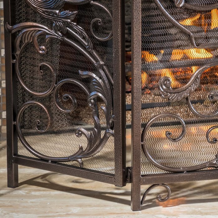 Mariella Black Gold Finish Floral Iron Fireplace Screen N2