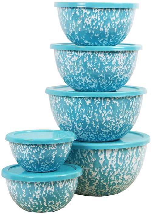 Calypso Basics Marble 12 Piece Enamel Bowl Set, Orange N4