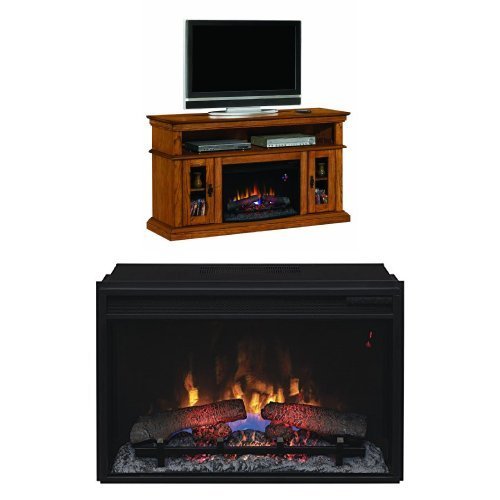 Complete Set Brookfield Media Mantel in Premium Oak with 26" Infrared Spectrafire Plus Insert with Safer Plug