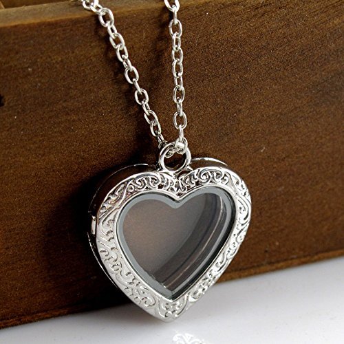 Women Fashion Charms Locket Crystal Heart Glass Pendant Living Memory Necklace