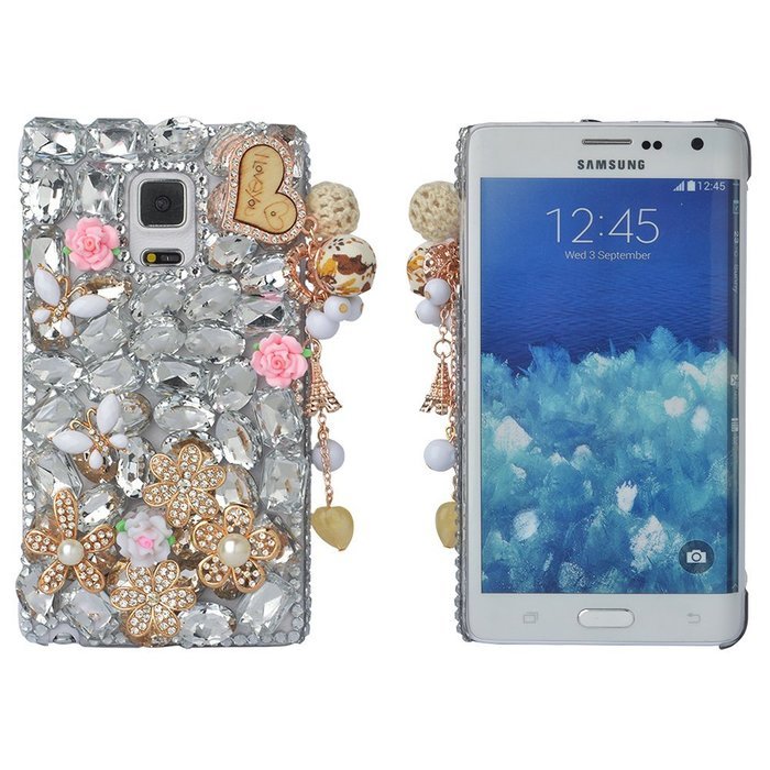 Spritech(TM) Bling Phone Case For Samsung Galaxy Note Edge,3D Handmade Silver Crystal White Flower Butterfly Accessary... N12