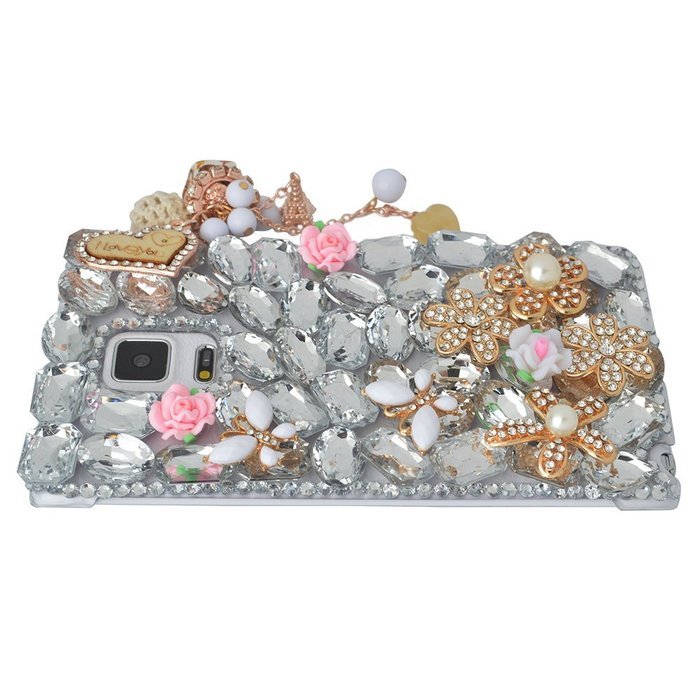 Spritech(TM) Bling Phone Case For Samsung Galaxy Note Edge,3D Handmade Silver Crystal White Flower Butterfly Accessary... N13