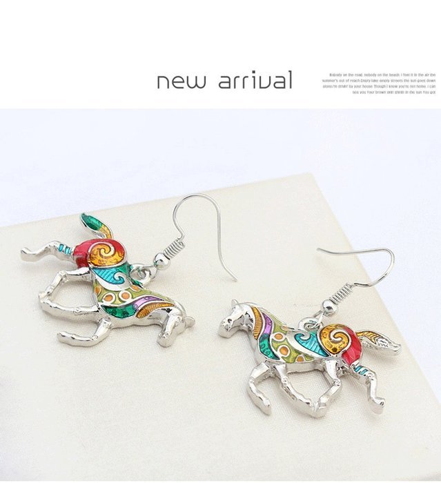 MENGDA Women Jewelry Oil Drip Rainbow Horse Pendant Necklace Earrings Set (WHITE) N6