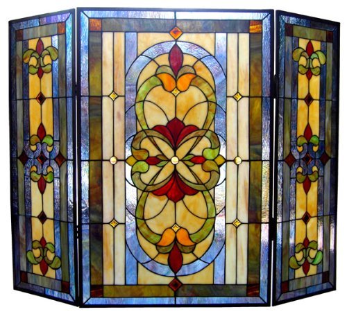 Tiffany Style Victorian Design 3 Pieces Folding Fireplace Screen N2