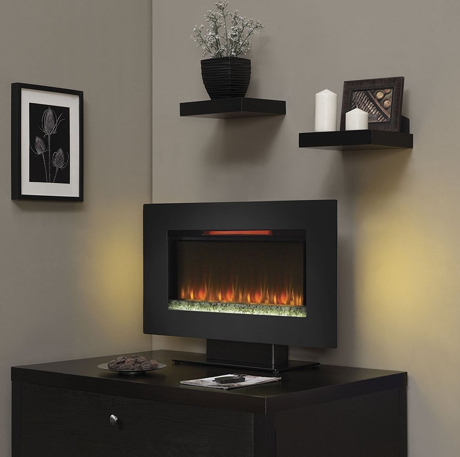 ClassicFlame 36II100GRG Elysium 36" Wall Mounted Infrared Quartz Fireplace, Black Glass Frame N3