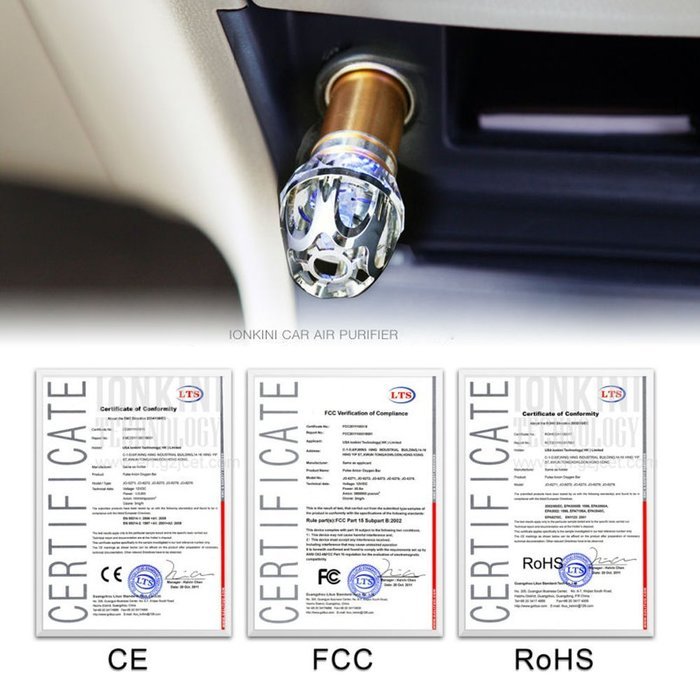 Newkey Crystal Car Air Purifier / Car Ionizer / Mini Auto Car Gadget Pure Air Odor Cleaner & Smoke Remover(4,800,000... N5