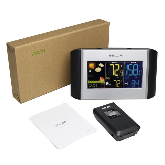 BALDR Colorful Weather Station Clock Indoor and Outdoor Temperature Humidity Display Alarm and Snooze Calendar... N6