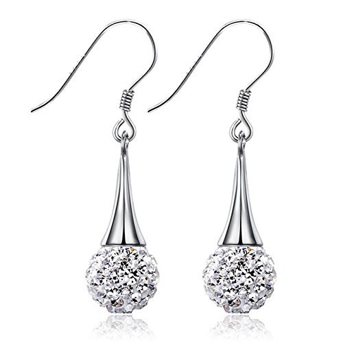 Womens 925 Sterling Silver Shambhala Swarovski Crystal Ball Dangle Hook Earrings