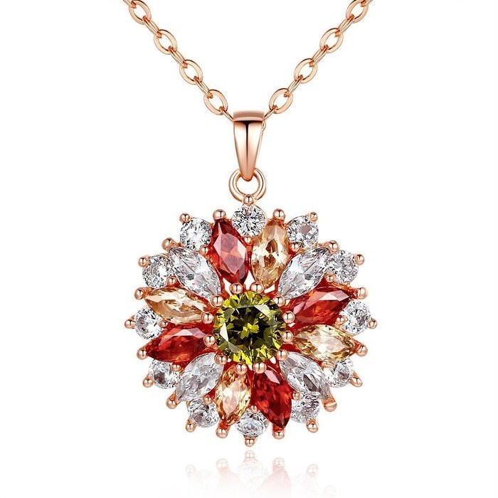Morenitor[TM]Jewelry Set 18K Gold Plated CZ Cubic Zirconia Multi Color Flower Pendant Necklace Stud Earring Matching... N11