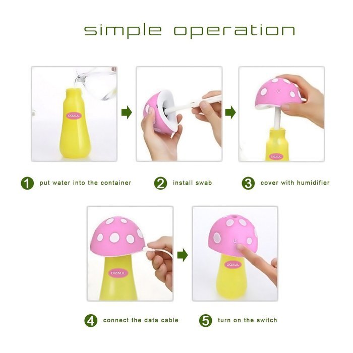 Ultrasonic Cool Mist Humidifier,Dizaul Mushroom Humidifier 200ml for skin moisturing,stealth mask with No Noise... N27