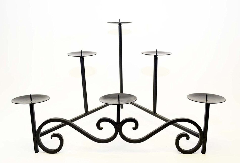 Scroll Wrought Iron Hearth Candleholder-15 Inches Tall x 22.5 Inches Wide. Depth is 17 5/8 Inches. Candle Plates...