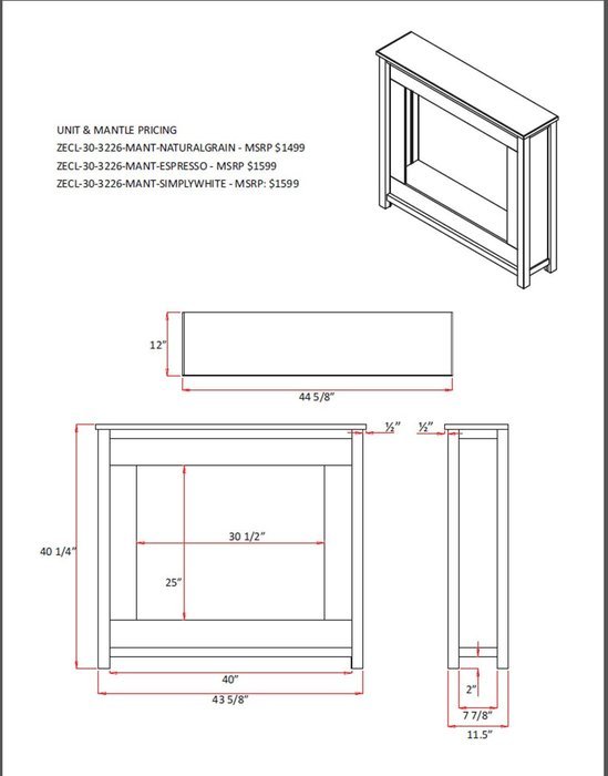 Amantii Zero Clearance Series Built-In Electric Fireplace with Espresso Stained Mantel, 30 Inch N2