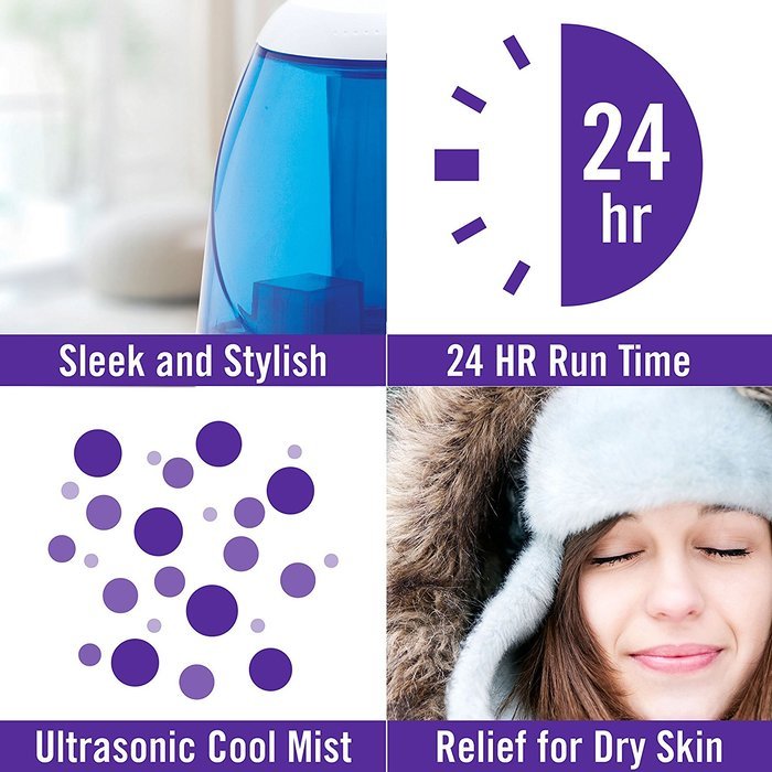 HealthSmart Cosmo Mist Cool Mist Ultrasonic Humidifier, Whisper Quiet, Runs 50 Hours, Filter Free, Blue N7