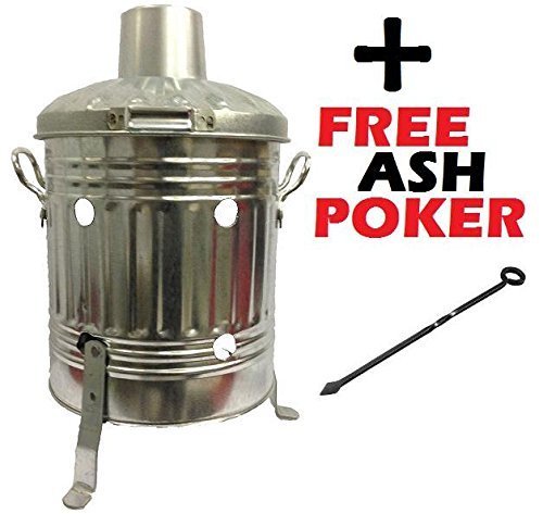 Mini Garden 15L Litre Galvanised Incinerator Small Fire Bin - Ideal for Burning Paper, Leaves, Wood, Rubbish +...