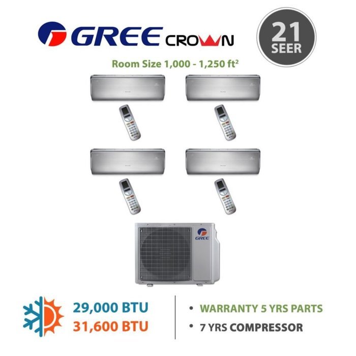Gree MULTI36BCROWN402 - 36,000 BTU Multi21 Quad-Zone Wall Mounted Mini Split Air Conditioner with Heat Pump 220V... N2