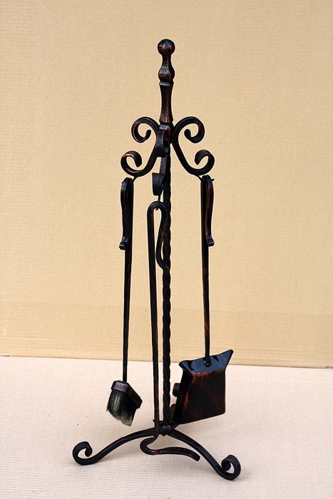 Fireplace set 4 pieces Hand Crafted Hearth Accessories "Queen" Agrik, Steel N3