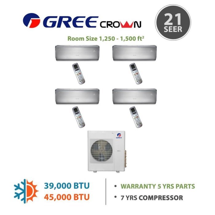 Gree MULTI36BCROWN402 - 36,000 BTU Multi21 Quad-Zone Wall Mounted Mini Split Air Conditioner with Heat Pump 220V... N3