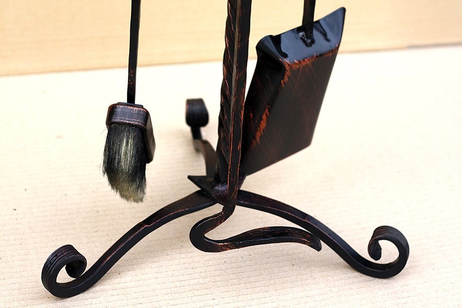 Fireplace set 4 pieces Hand Crafted Hearth Accessories "Queen" Agrik, Steel N4