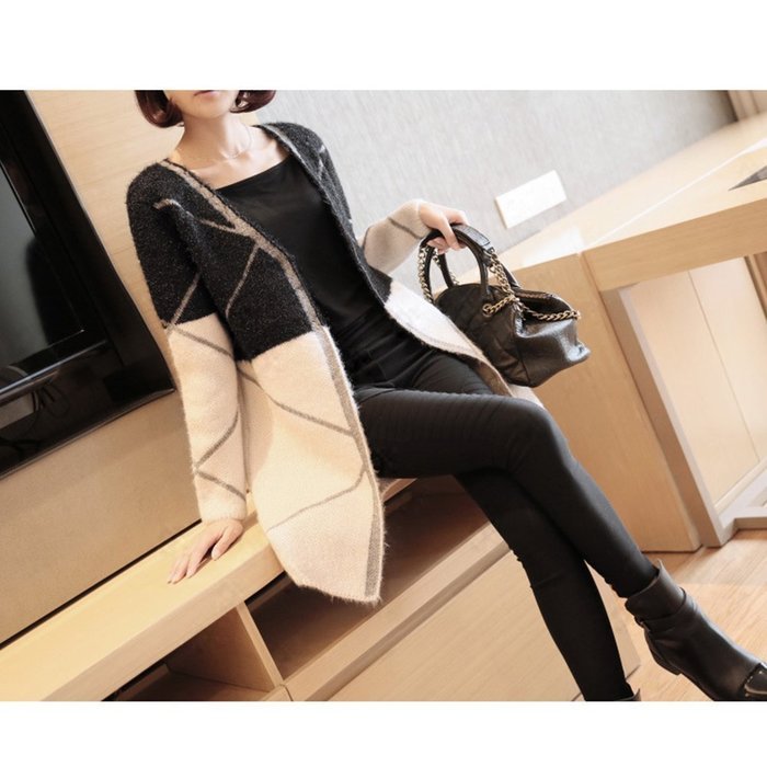 Spritech(TM) Women's Long Sleeve Cloak Cardigan Loose Sweater Knitting Cardigan Coat Gray and White XL N4