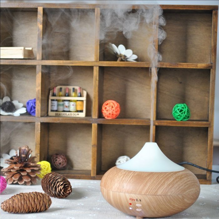 Fire LA Wood Grain 300ml Aromatherapy Essential Oil Diffuser Cool Mist Humidifier with 7 Color LED Lights for... N3