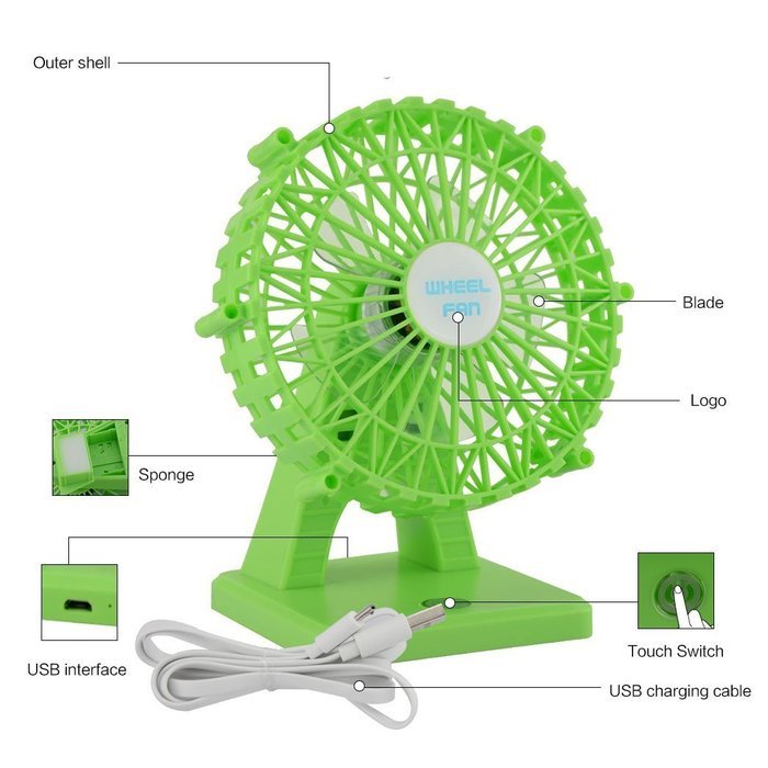 Number-One Portable Fan Sky Wheel Shaped Mini USB Rechargeable Fan Desk Table Fans Electric Personal Fan Adjustable... N6