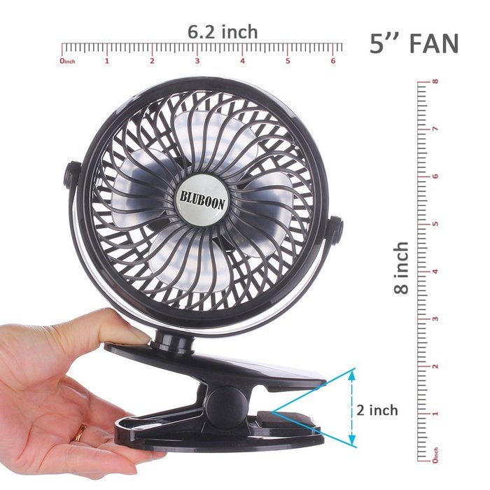BLUBOON Clip on Fan Battery Operated Fan Portable for Baby Stroller 5" (Blue with Two Battery) N6