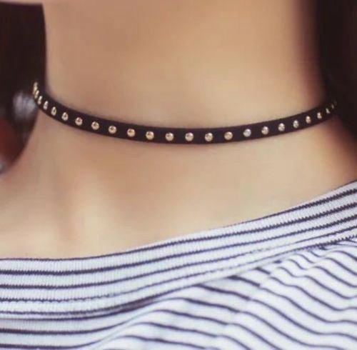 new women Round Rivet leather Punk Choker Gothic Stylish Bracelet Necklace black N4