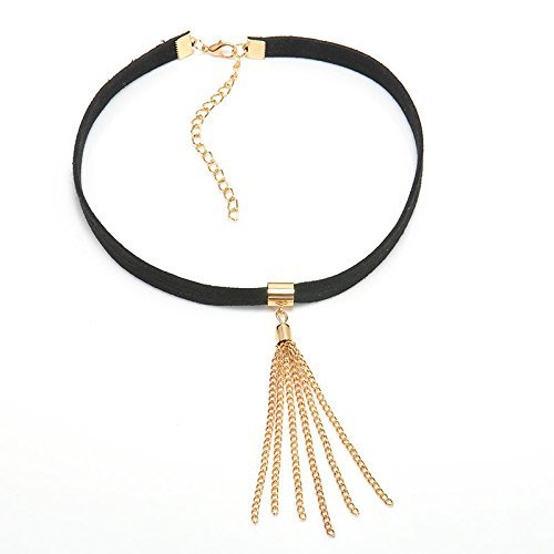 Black Leather Sexy Choker Women Statement Chain Tassel Collar Necklace Jewelry