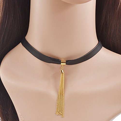 Black Leather Sexy Choker Women Statement Chain Tassel Collar Necklace Jewelry N2