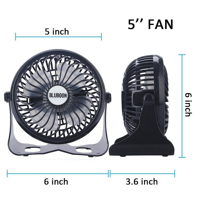 Battery Desk Fan Rechargeable Table Fan, Quietness, Stepless Speed Adjustable 5" (Black) N5