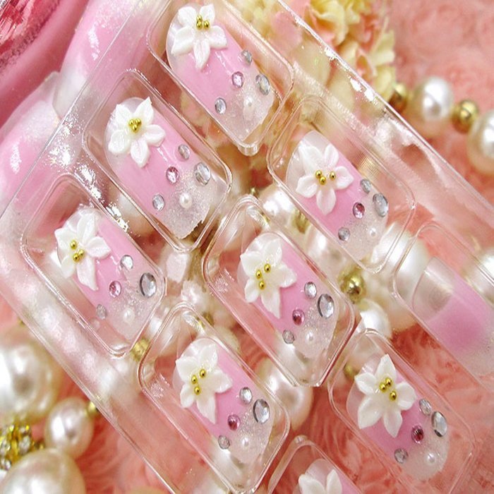 Spritech(TM) 24 Pre Design Elegant Flower Bling Rhinestone Fake Nail Piece for Bride Salon Laday Daily Use N37