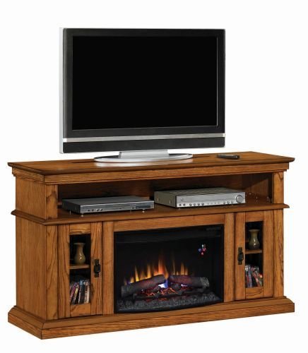 Brookfield TV Stand with 25" Curved Electric Fireplace, Premium Oak
