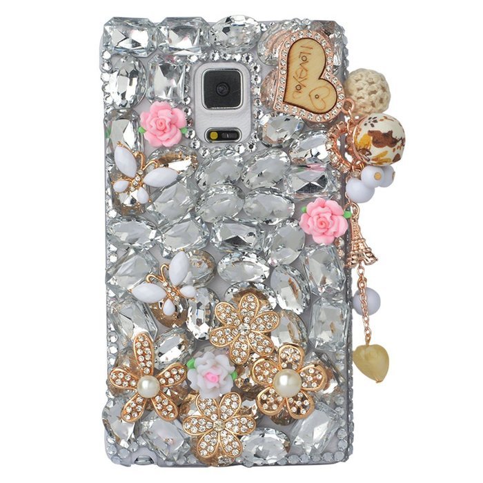 Spritech(TM) Bling Phone Case For Samsung Galaxy Note Edge,3D Handmade Silver Crystal White Flower Butterfly Accessary... N17