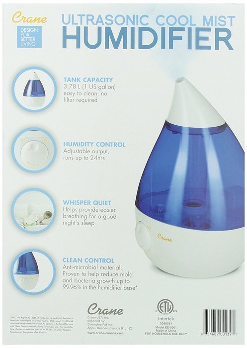 Crane Drop Shape Ultrasonic Cool Mist Humidifier with 2.3 Gallon output per day N11
