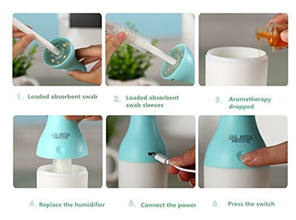 Asiacc&reg; Mini USB Cool Bottle Humidifier/Essential Oil Diffuser/Aromatherapy Mist Maker with LED Light for Office... N25