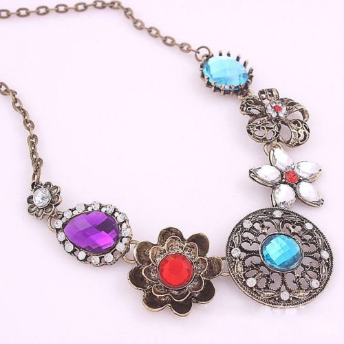 Women Crystal Flower Pendant Choker Chain Bib Statement Necklace Fashion Jewelry N6