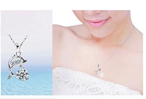 New Fashion Jewelry Womens 925 Sterling Silver Dolphins Crystal Necklace Pendant N4