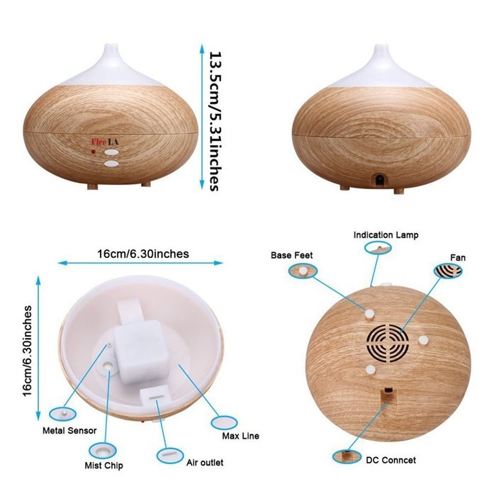 Fire LA Wood Grain 300ml Aromatherapy Essential Oil Diffuser Cool Mist Humidifier with 7 Color LED Lights for... N4