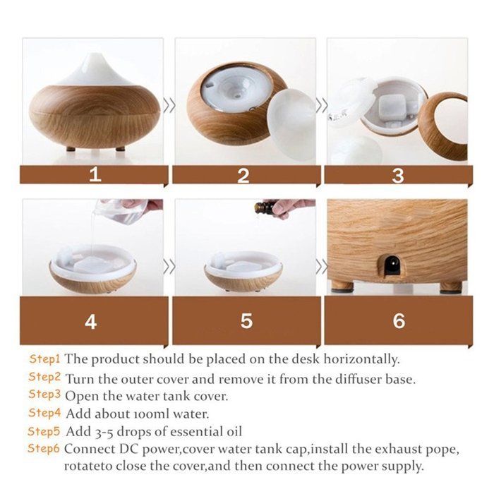 Fire LA Wood Grain 300ml Aromatherapy Essential Oil Diffuser Cool Mist Humidifier with 7 Color LED Lights for... N6