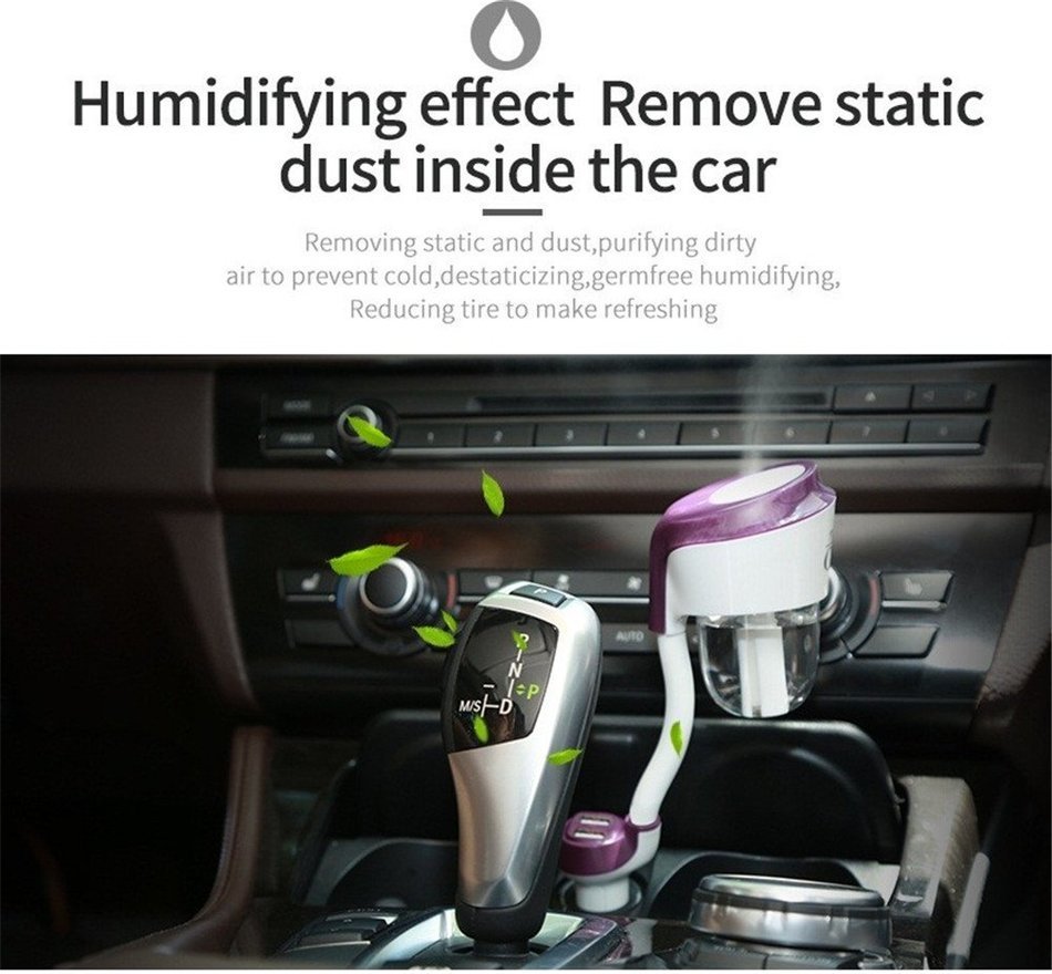 Happy-top Portable Mini 50ml Travel Ultrasonic Cool Mist Aroma Car Air Humidifier with Dual USB Charger Port,... N32