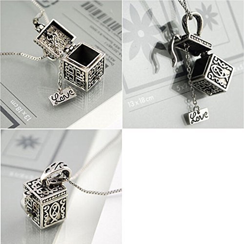 Retro Vintage Silver Necklace Box Charms Pendant Women Jewelry Christmas Gift