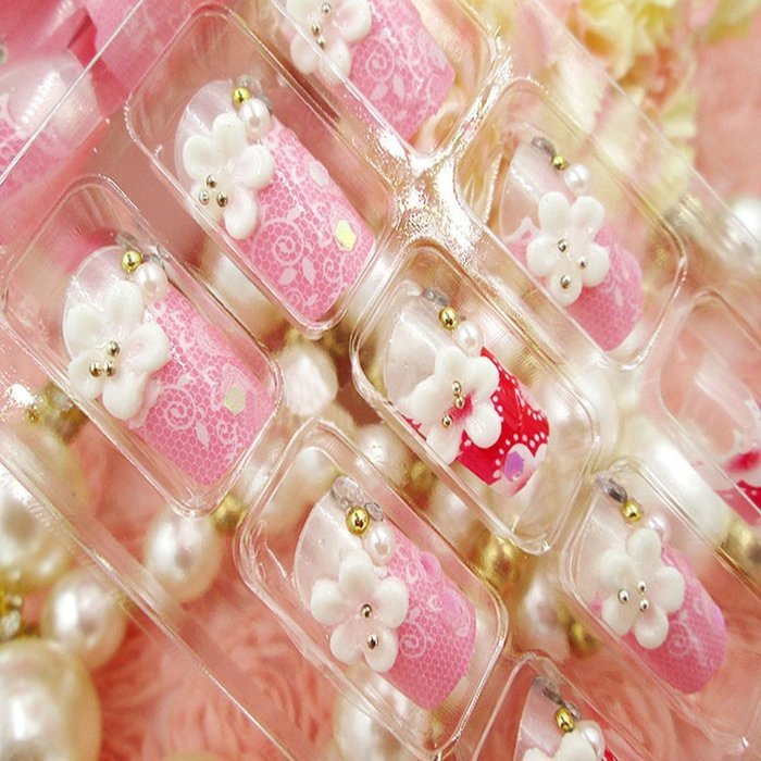 Spritech(TM) 24 Pre Design Elegant Flower Bling Rhinestone Fake Nail Piece for Bride Salon Laday Daily Use N51