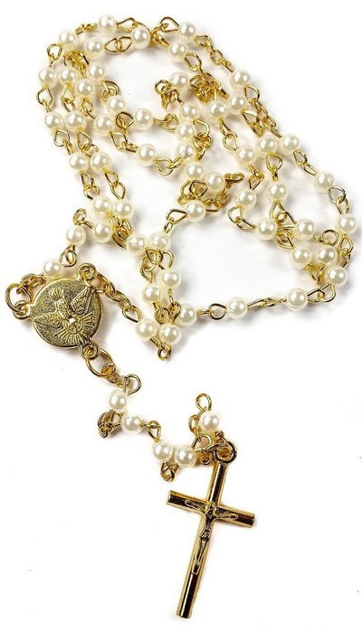 Saint Rita Da Cascia Rosary Pearl White alike Beads Blessed Prayer Medal & Cross N4